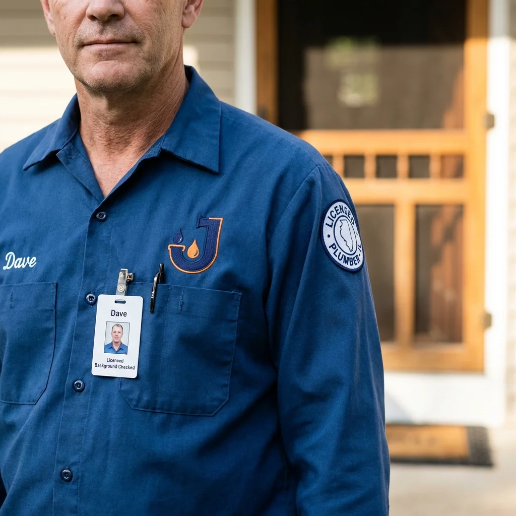 Licensed plumber showing ID badge in Beverly Hills, CA