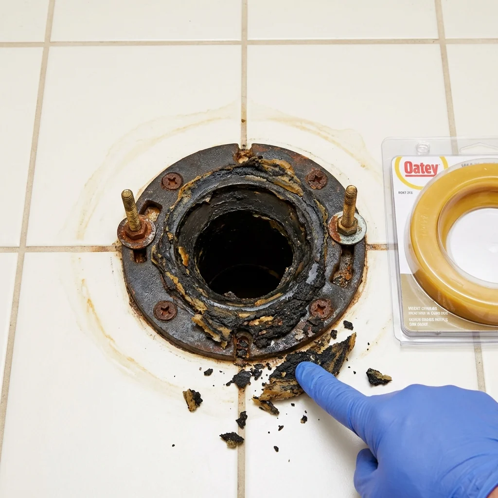 Failed wax ring showing water seepage at the base of a toilet in a Beverly Hills, CA home