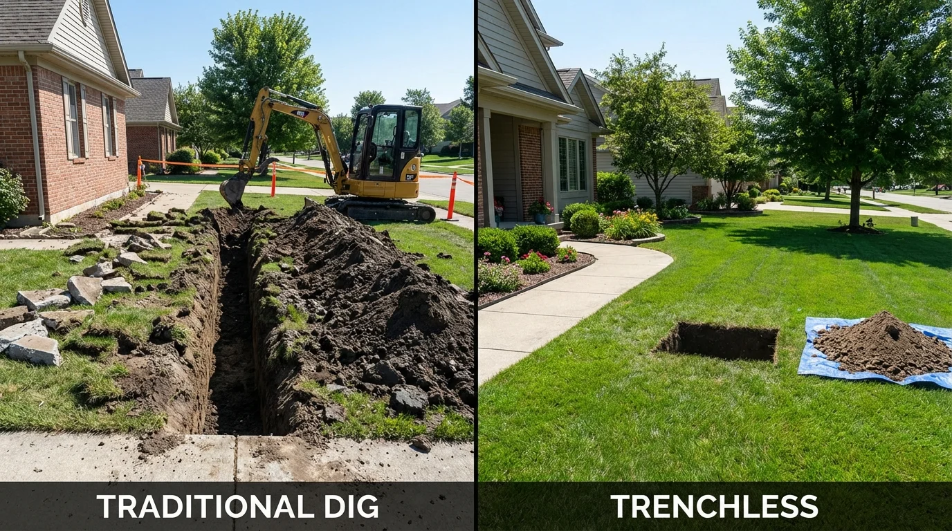 Trenchless sewer repair with minimal yard damage versus traditional excavation in Beverly Hills, CA